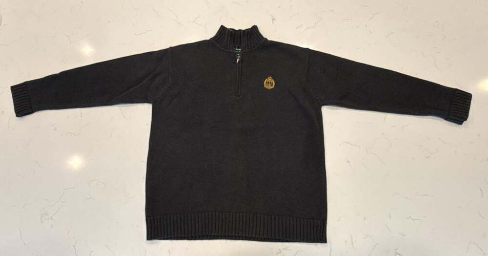 Lauren Ralph Lauren Dark Gray Crest Quarter Zip Knit Sweater Size M